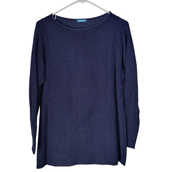 J. McLaughlin Women's Ribbed Knit Sweater Navy Blue Cotton Cashmere Blend SZ S - Picture 2 of 8